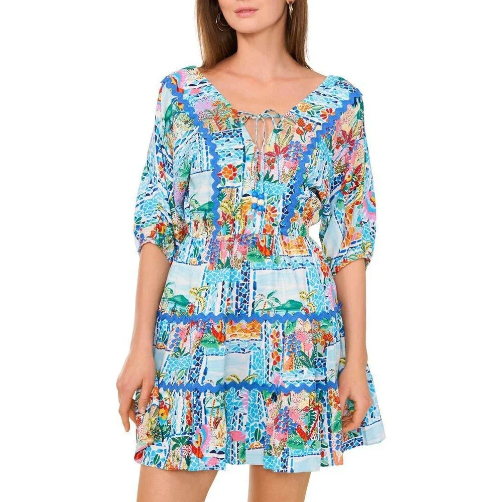 Vince Camuto Balloon‑Sleeve Tiered Fit‑and‑Flare Dress – Size L – NWT – $89